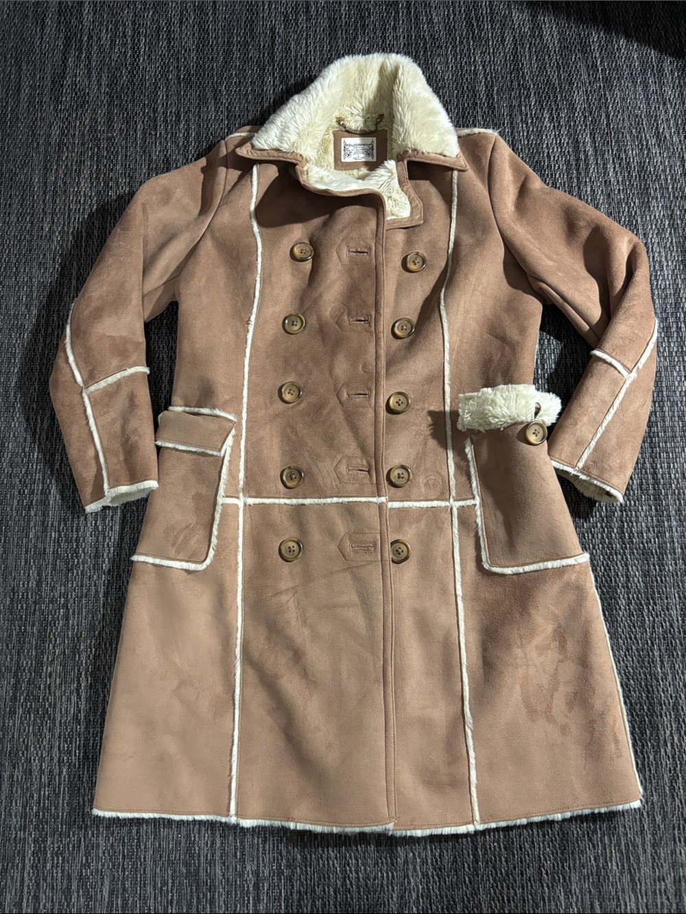 Ruff Hewn Faux Suede Fur Long Coat Penny Lane Beige Women's Size Large